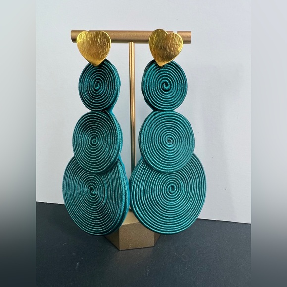 Oversized Emerald Green Statement Soutache Earrings - Large Elegant Earrings - Picture 5 of 6